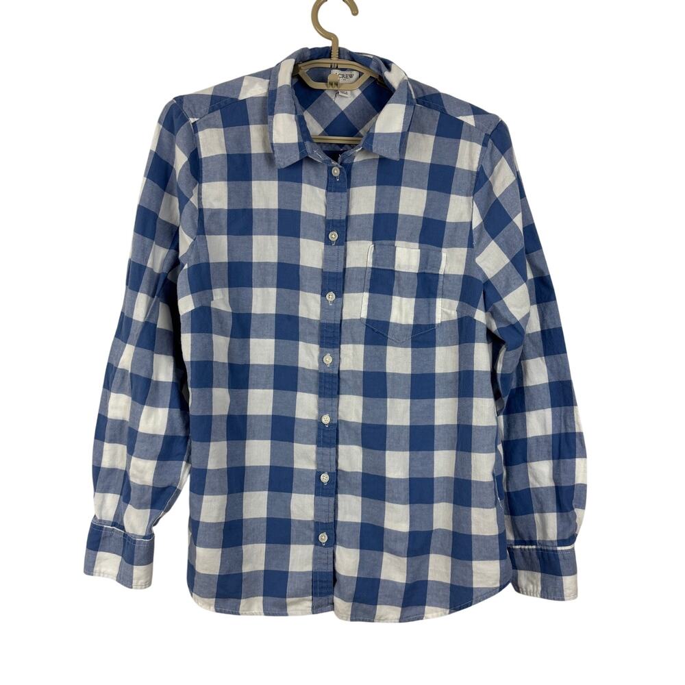 J.Crew Flannel Shirt Women Large Delphinium Blue Ivory Gingham Plaid Large